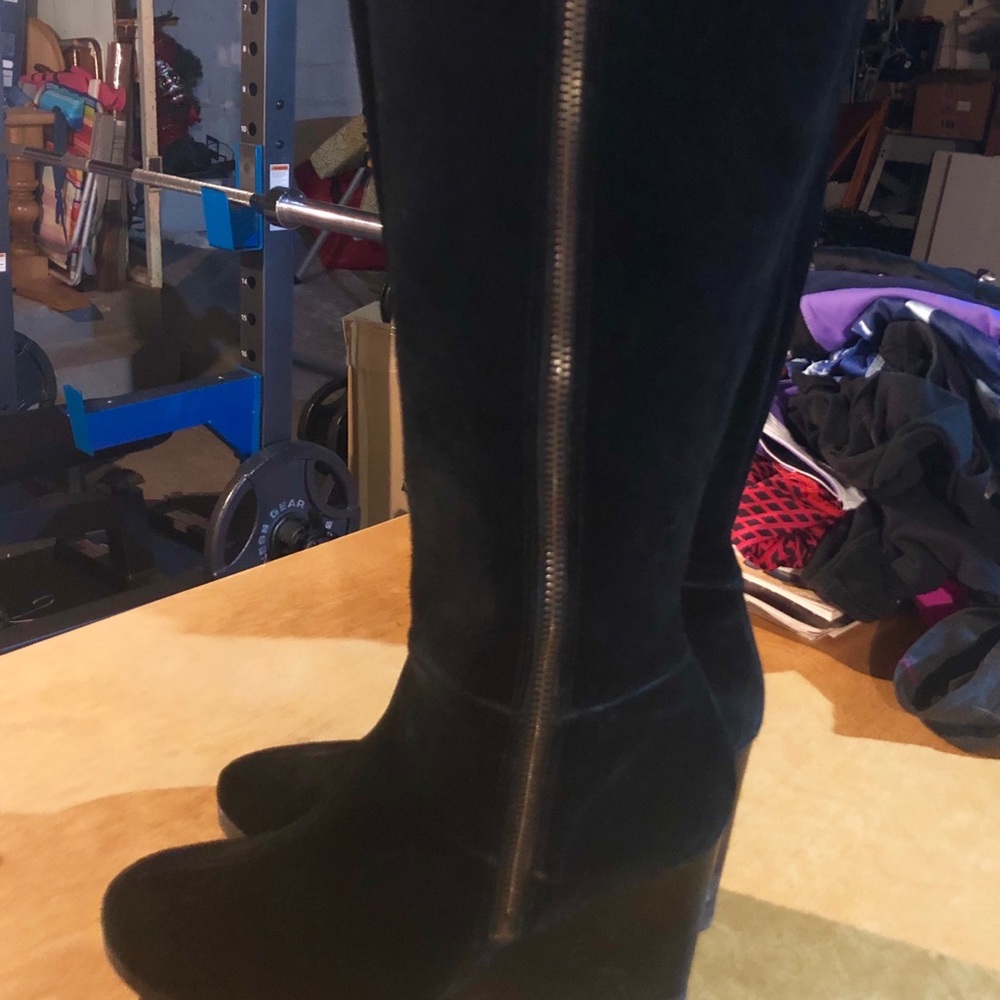 Black Suede boots with silver app side zipper